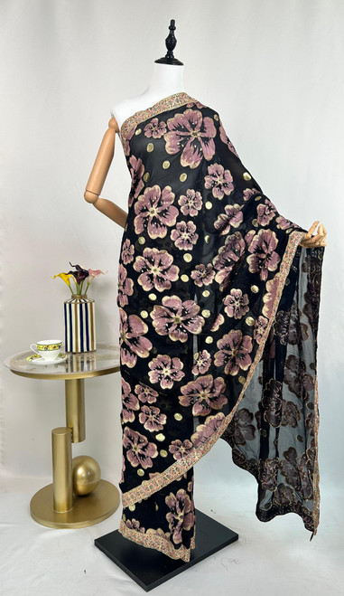 Luxe Taupe Brown Saree with Majestic Gold Floral Motifs & Ornate Embroidered Border Luxe Taupe Brown Saree with Majestic Gold Floral Motifs & Ornate Embroidered Border