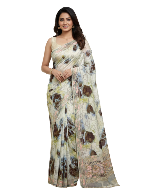 Misty Meadow Floral Silk Saree