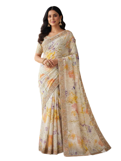 Pastel Petals Whisper Silk Saree