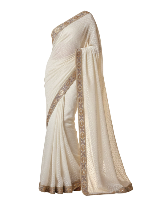 Pearl White Chanderi Silk Saree