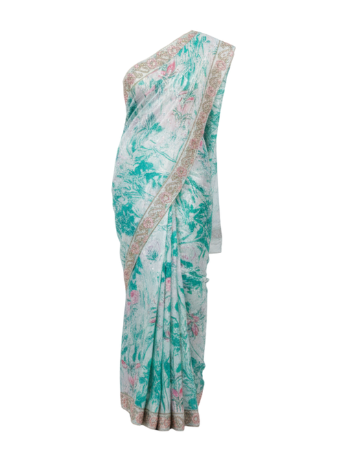 Pearl Lagoon Floral Silk Saree