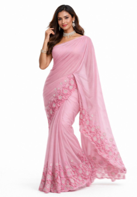 Hakoba Swiss Voile Saree - Pink