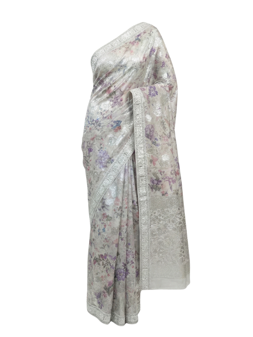Silver Lilac Shimmer Organza Saree