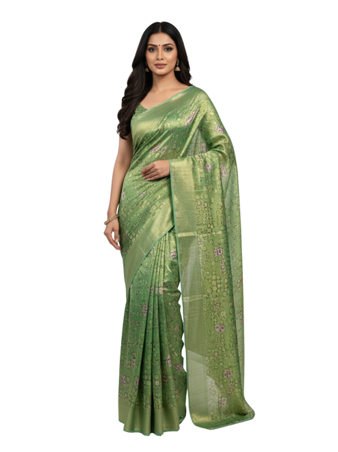 Emerald Shimmer Dot Silk Saree