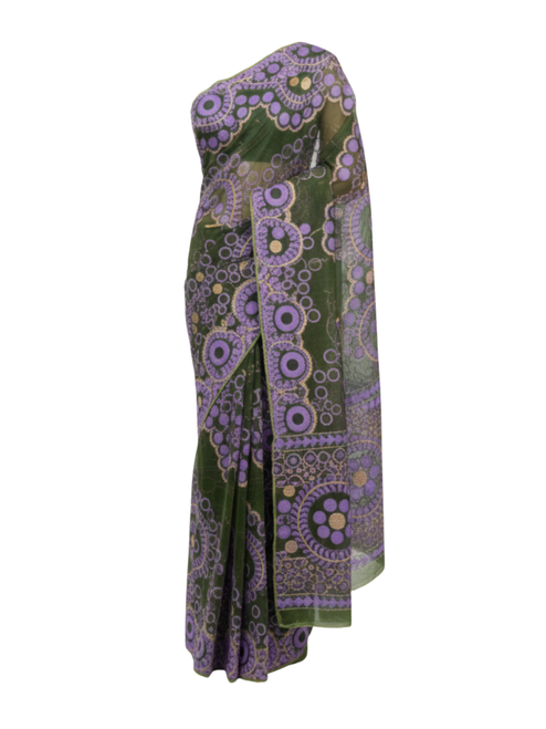 Forest Mandala Hand-Painted Circle Saree