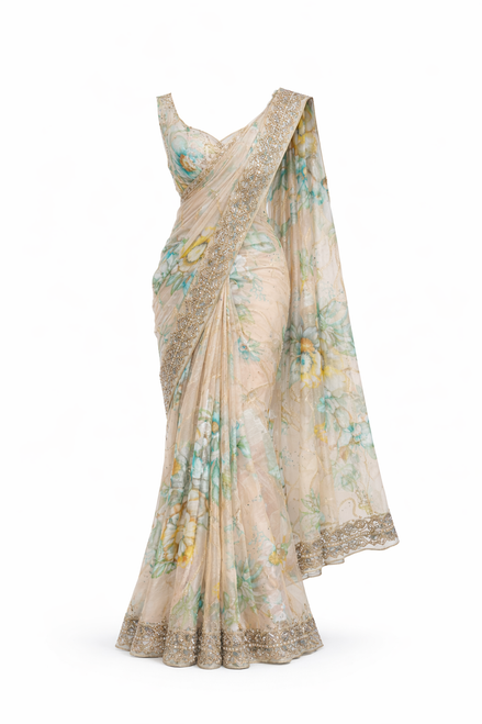 Silk Pastel Floral Saree
