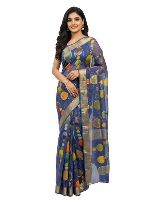 Midnight Orbit Hand-Painted Polka Saree