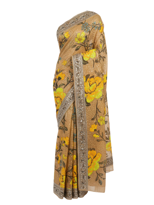 Marigold Radiance Hand-Painted Saree