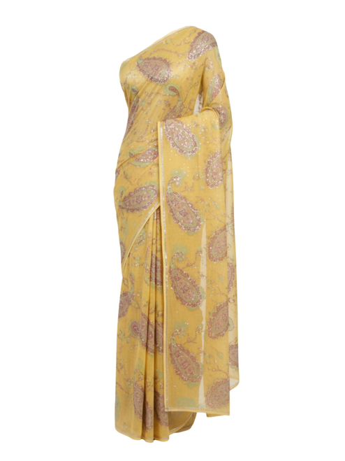 Golden Paisley Dream Hand-Painted Silk Saree