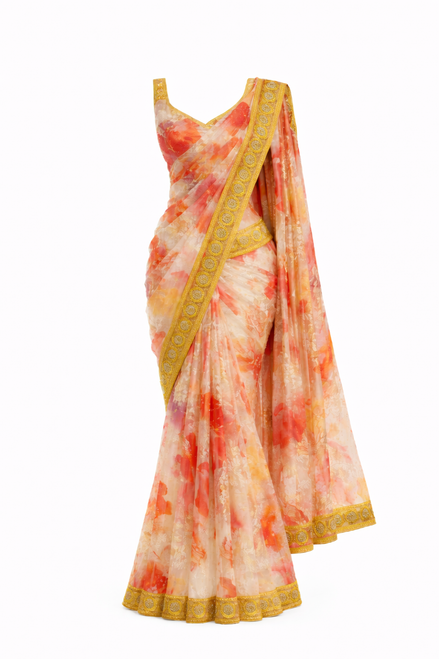 Soft Pastel with Gold Designs Silk Saree