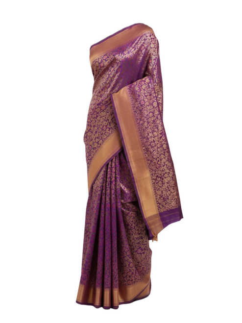Royal Purple Saree with Intricate Golden Zari Floral