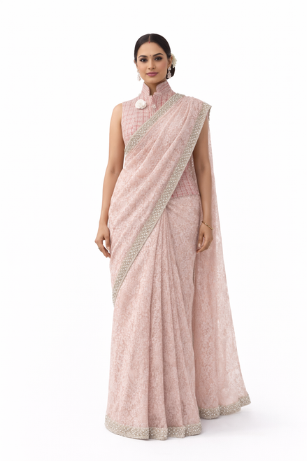 Pink Modern Jacket with Saree