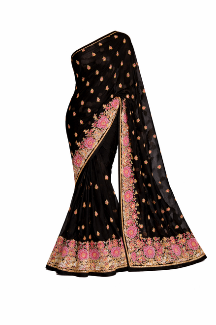 Elegant Black Saree with Intricate Embroidery