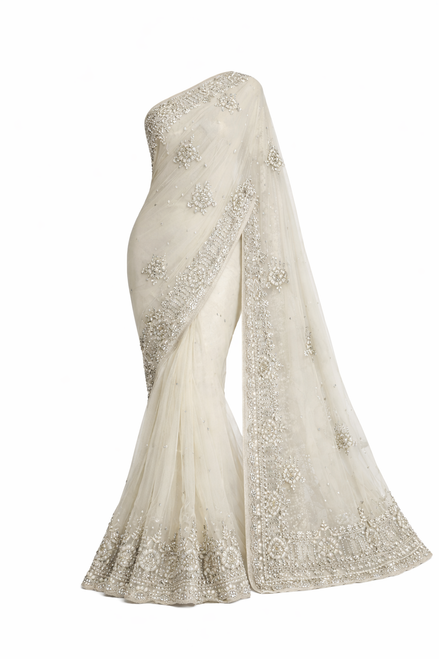 Elegant Cream Saree with Intricate Border