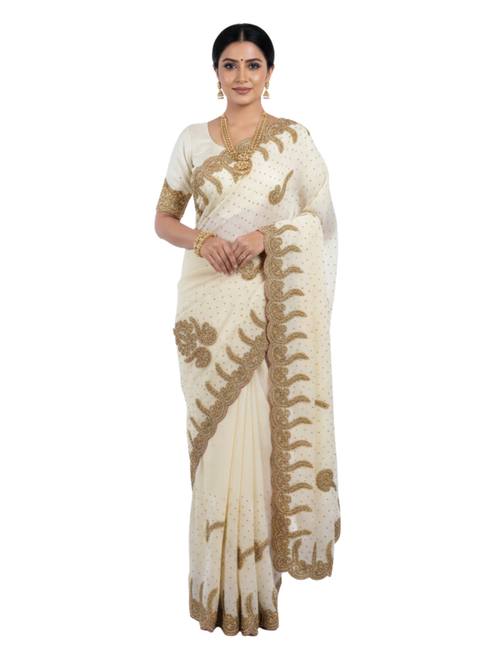 Sunflower Yellow Saree with Ornate Gold Zari Embroidery