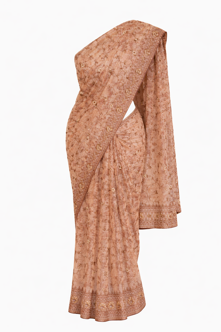 Dusty Rose Saree with Floral Embroidery