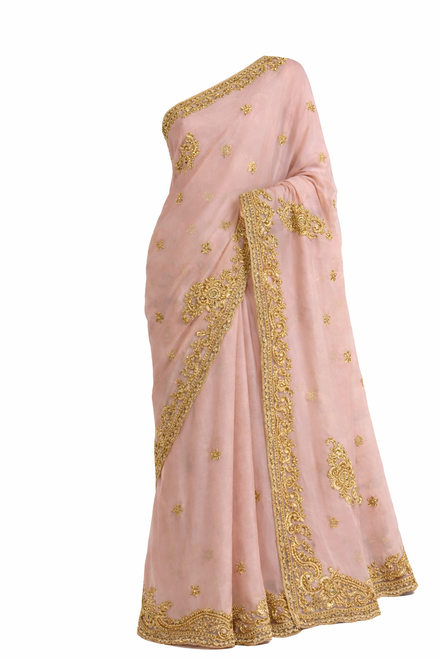 Blush Pink Saree with Gold Embroidery