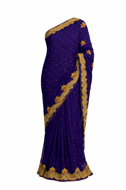 Royal Blue Saree with Gold Design