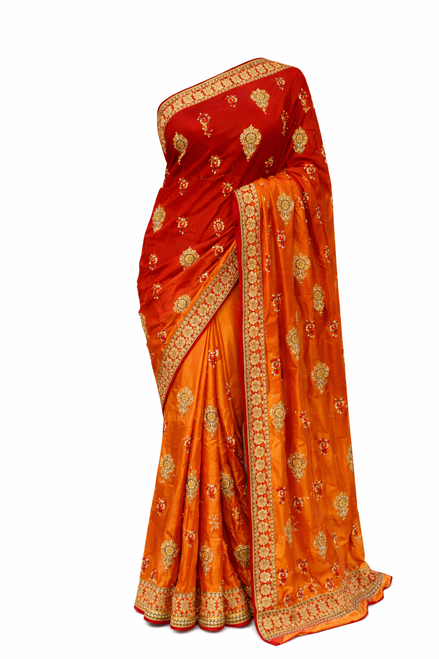 Traditional Indian Saree with Gold Embroidery
