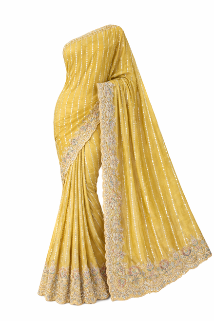 Mustard Yellow Saree with Detailed Embroidery