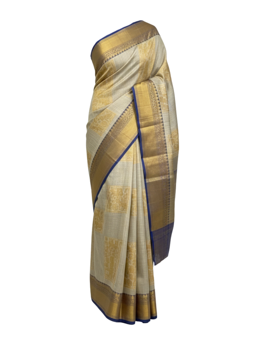 Royal Navy and Gold Textured Saree with Geometric Weaving