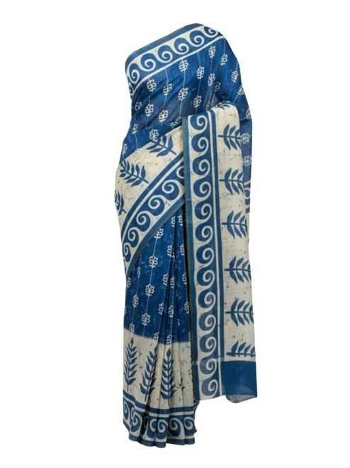 Indigo Blue Saree with Traditional Hand-Block Batik Prints