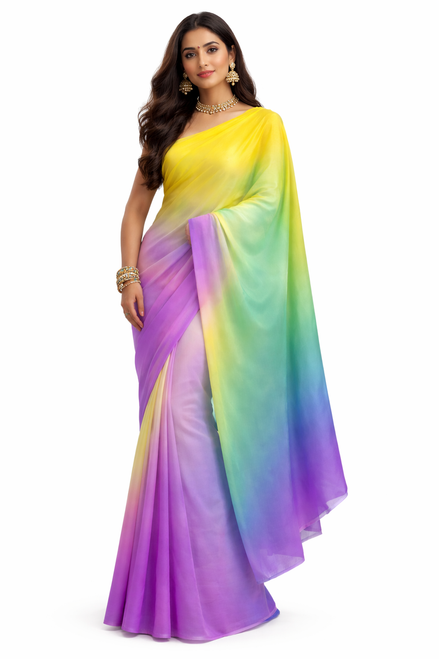 Rainbow Gradient Silk Saree