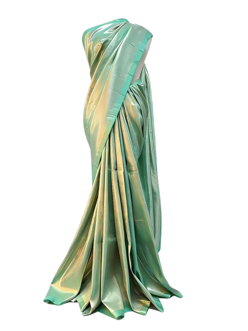 Aqua Glaze Tissue Saree with Iridescent Gold Sheen