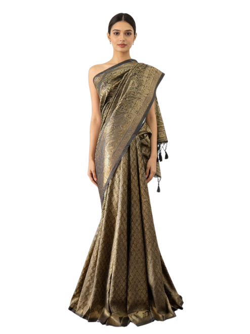 Antique Bronze Saree with Charcoal Accents