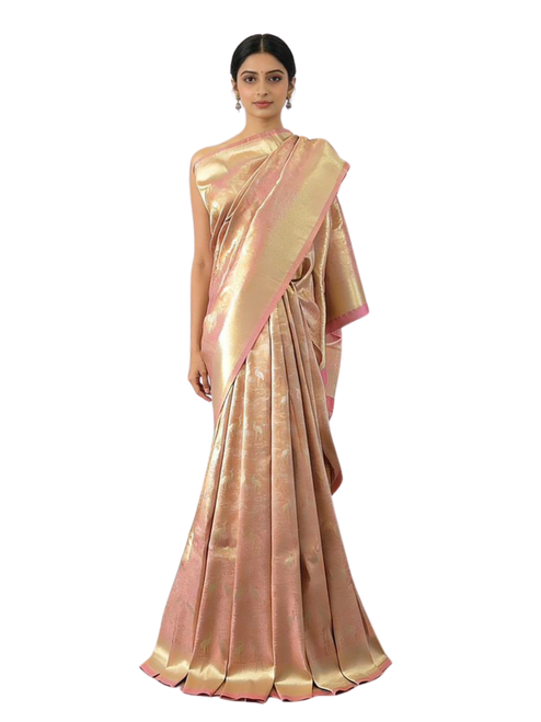 Blush Peach Tissue Saree with Rose Pink Accents