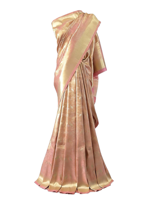 Blush Peach Tissue Saree with Rose Pink Accents