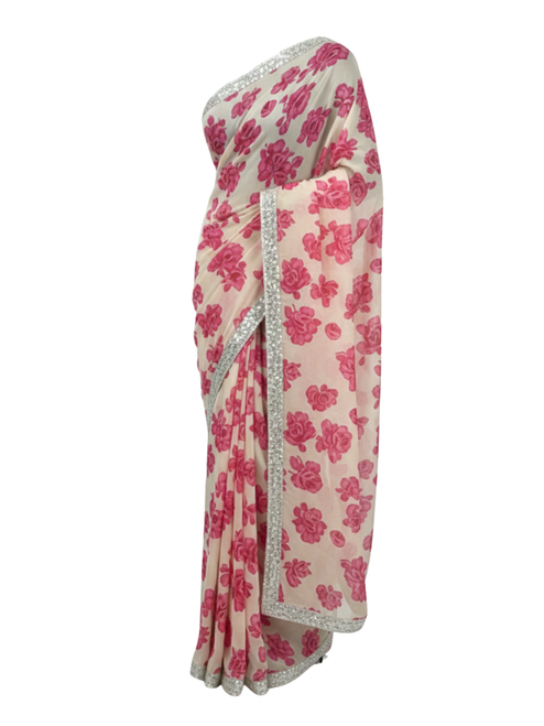 Blush Rose Sequin-Laced Organic Cotton Saree