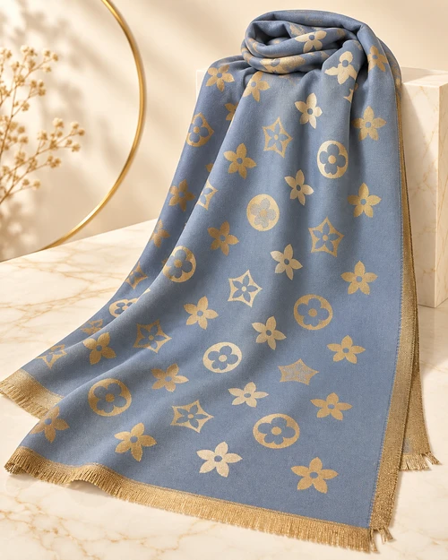 Celestial Blue Cashmere Monogram Shawl