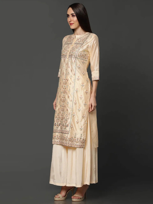 Embroidered Salwar Kameez Hakoba Beige Floral Casual Embroidered Salwar Kameez Hakoba Beige Floral Casual