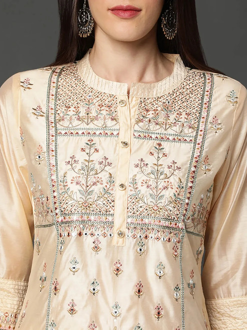Embroidered Salwar Kameez Hakoba Beige Floral Casual Embroidered Salwar Kameez Hakoba Beige Floral Casual