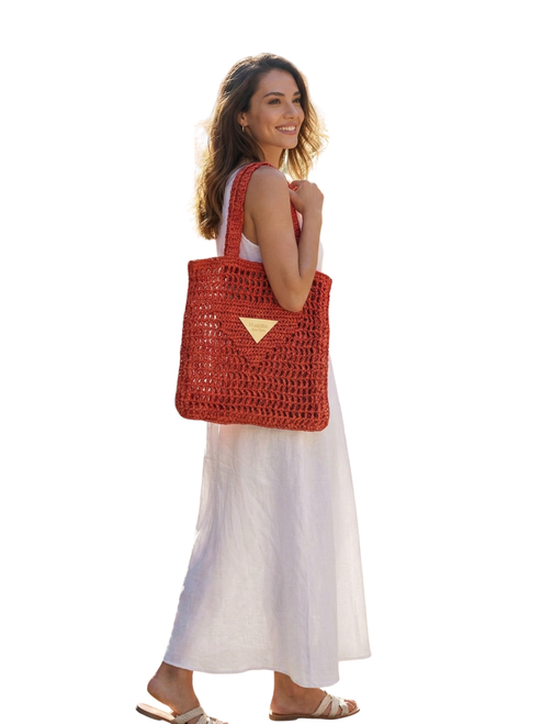 Hakoba Rectangular Woven Bag Deep Red