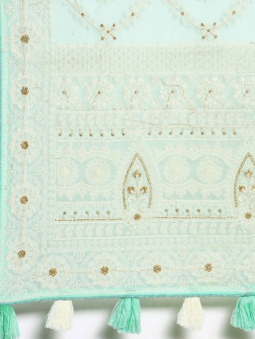 Light Turquoise Green Saree Embroidered White Floral Light Turquoise Green Saree Embroidered White Floral