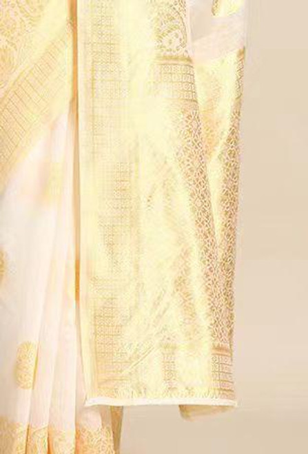 Graceful White Silk Saree with Subtle Gold Zari Work