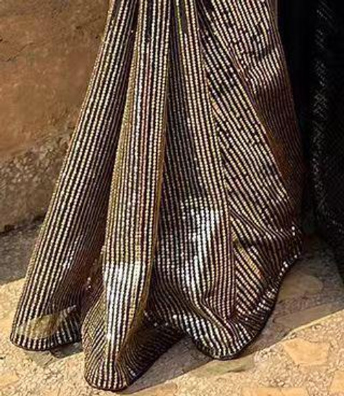 Hakoba Black Party Wear Sequin Georgette Saree with Shimmer Detailing Hakoba Black Party Wear Sequin Georgette Saree with Shimmer Detailing