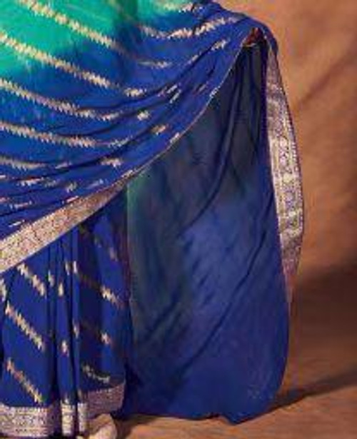 Hakoba Royal Blue & Green Bandhani Art Silk Saree with Zari Border Hakoba Royal Blue & Green Bandhani Art Silk Saree with Zari Border
