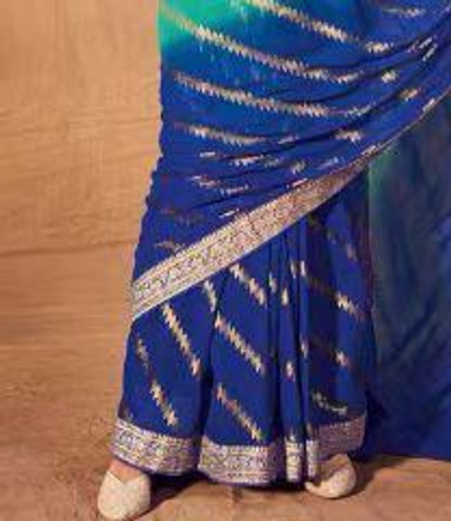 Hakoba Royal Blue & Green Bandhani Art Silk Saree with Zari Border Hakoba Royal Blue & Green Bandhani Art Silk Saree with Zari Border