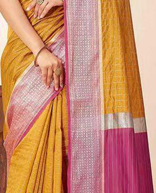 Hakoba Woven silk blend beautiful Yellow saree Hakoba Woven silk blend beautiful Yellow saree