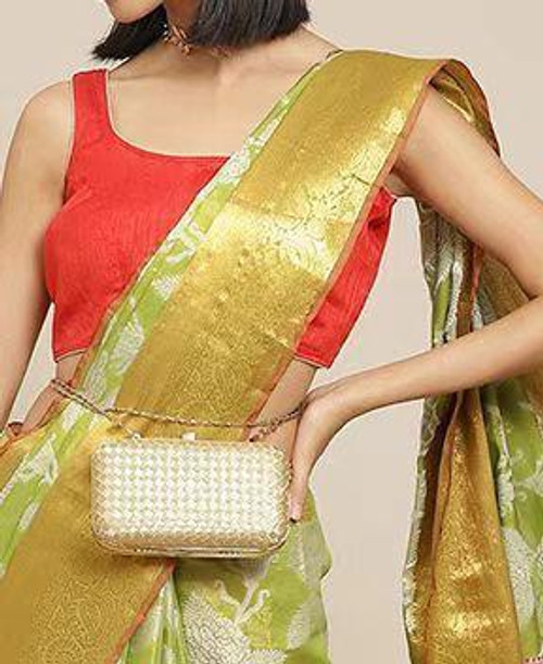 Hakoba Woven silk blend beautiful Red Green saree Hakoba Woven silk blend beautiful Red Green saree