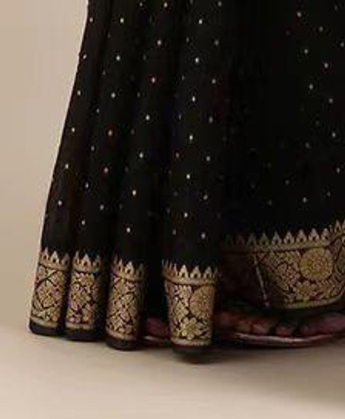 Hakoba Woven silk blend floral Black saree Hakoba Woven silk blend floral Black saree