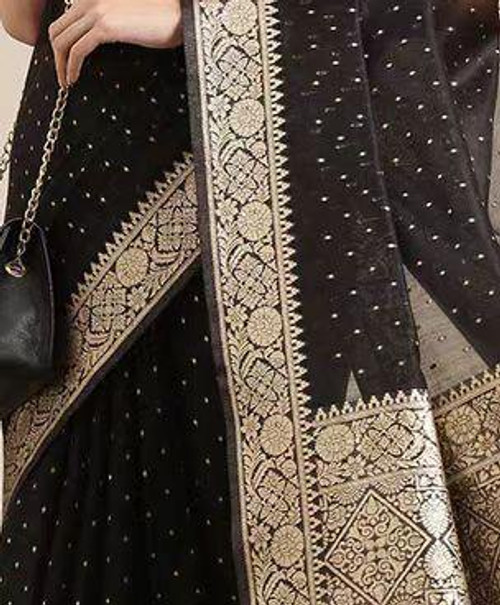 Hakoba Woven silk blend floral Black saree Hakoba Woven silk blend floral Black saree