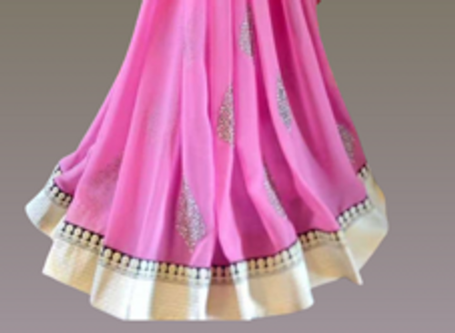 Pink Georgette Saree with Embellished Motifs & Zari Border Pink Georgette Saree with Embellished Motifs & Zari Border