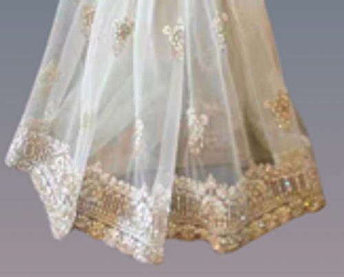 Ivory Net Saree with Crystal Embellishments & Zari Border Ivory Net Saree with Crystal Embellishments & Zari Border