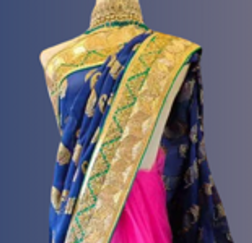 Royal Blue & Hot Pink Dual-Tone Embroidered Saree with Gold Zari Work