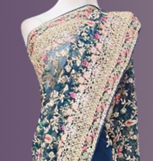 Neavy Blue multicolor floral thread embroidery Neavy Blue multicolor floral thread embroidery