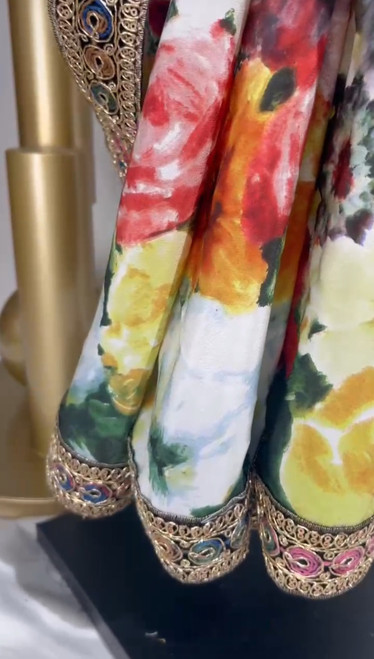 Handpainted Multicolor Floral Saree with Embellished Mirror Border – Summer Luxe Edition Handpainted Multicolor Floral Saree with Embellished Mirror Border – Summer Luxe Edition